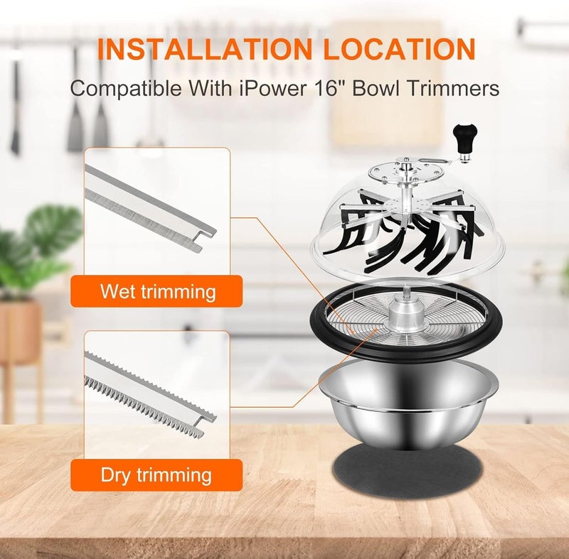 iPower 4-Pack 16 inch Bud Bowl Leaf Trimmer Blades Replacement Stainless Steel Spin Clean Cut, Include 2 Serrated 2 Straight Blades, Actual Length 13.4'' - Image 3